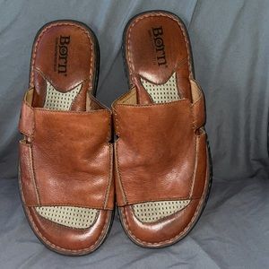BORN Brown Leather Slide Sandals Mens US 11M